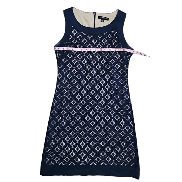 Sharagano Size 6 Navy Gold Diamond Mod Cocktail Shift Dress Retro Glam Luxe - Picture 7 of 8